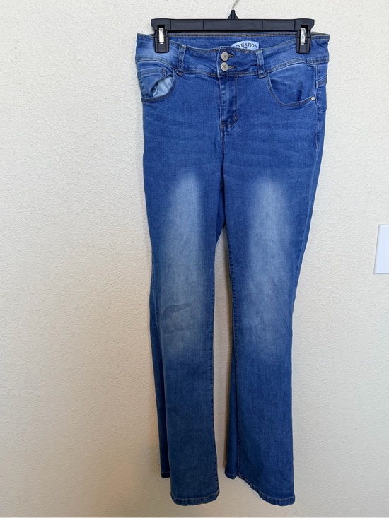 Revelation Denim Denim - Nation Stretch Mid-Rise Blue Flare Jeans for Women